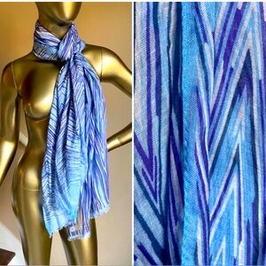 MISSONI Woman Sheer Logo Scarf Blue & Purple Classic Chevron Pattern w/Raw Hem